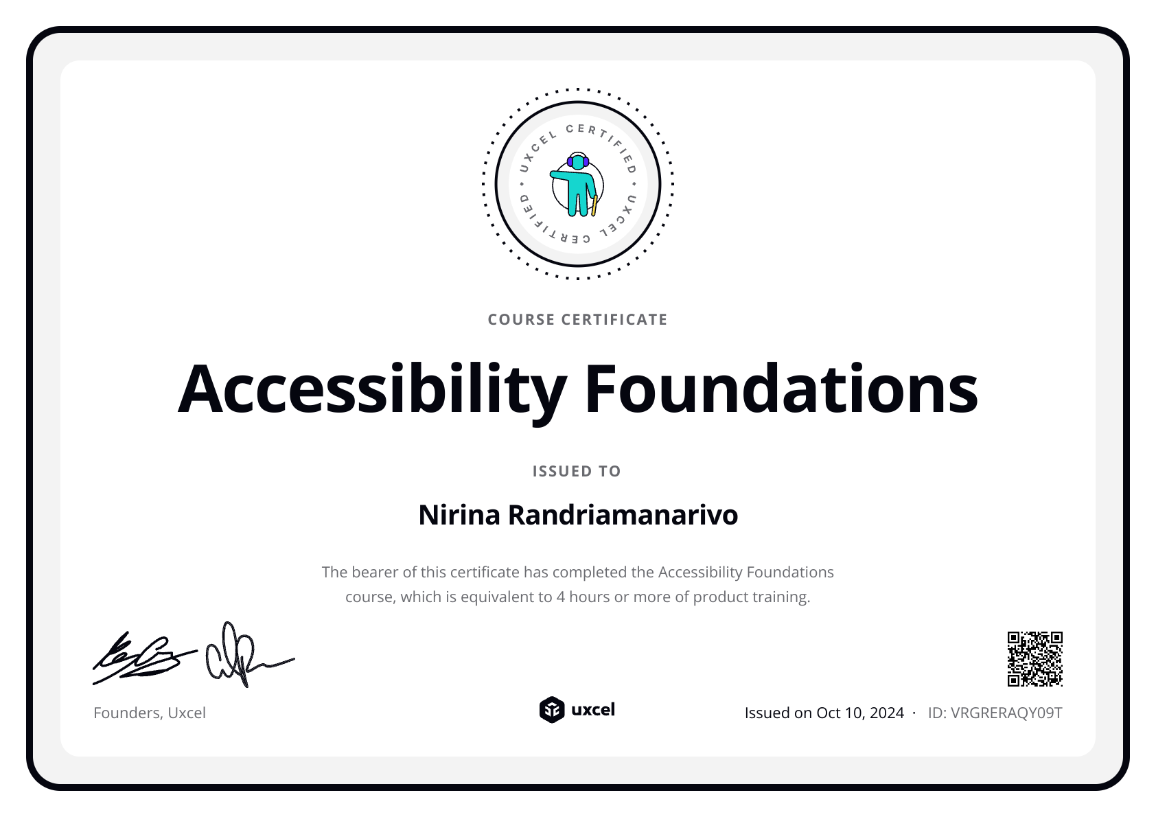 Nirina's certificate